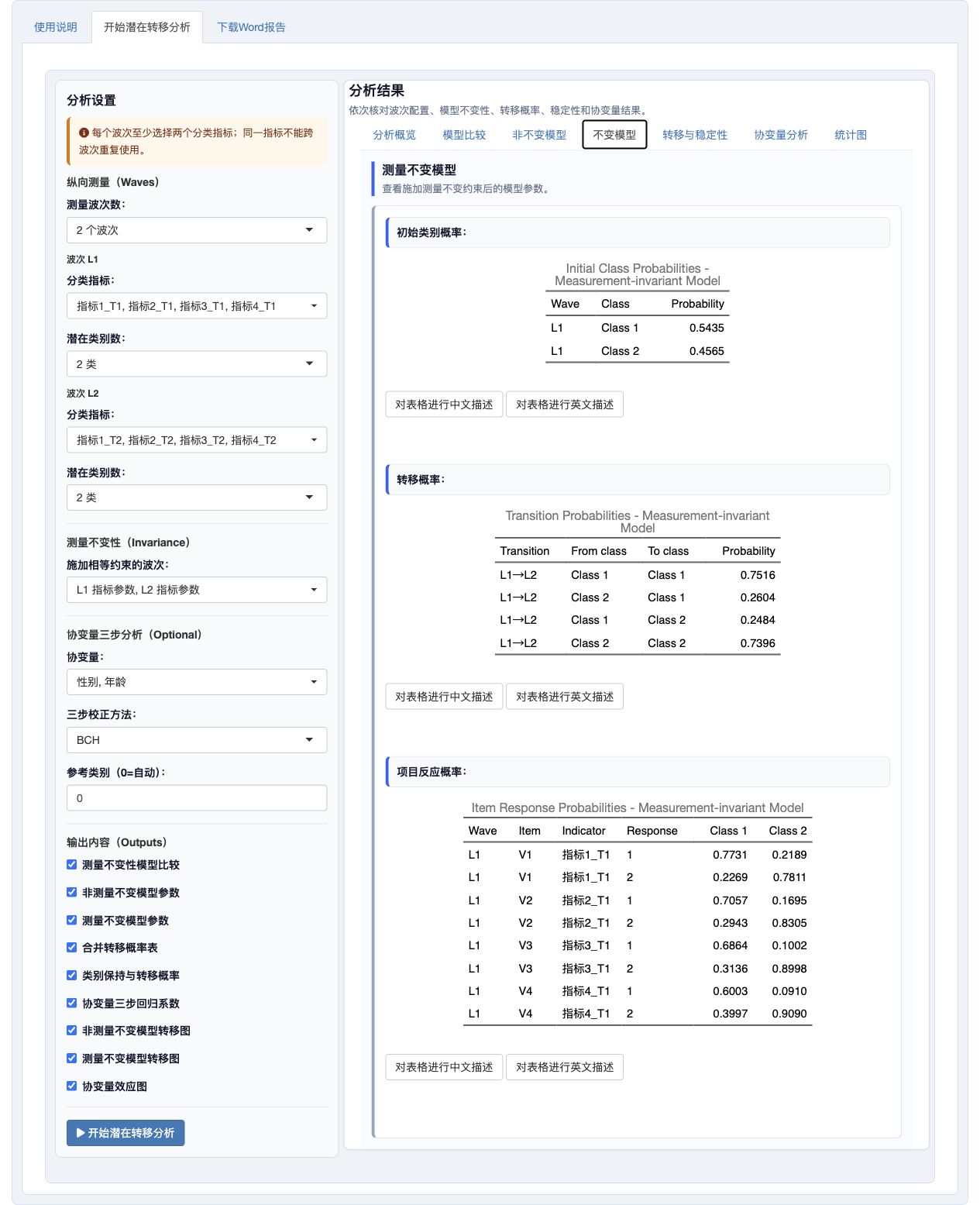 测量不变模型结果