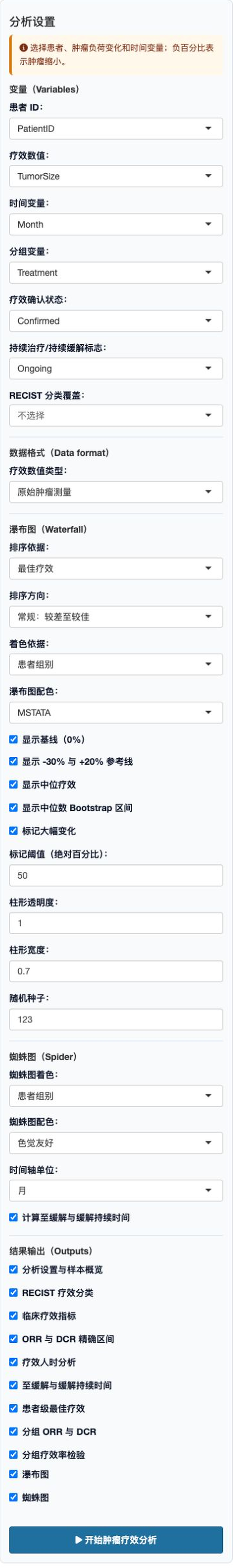 肿瘤疗效分析：完整设置面板
