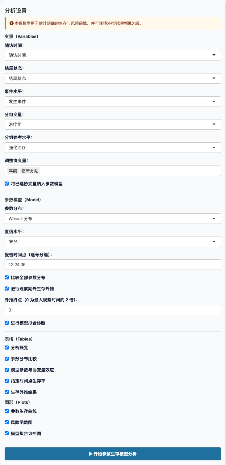 参数生存模型：完整高分辨率设置面板