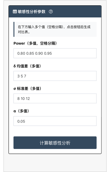 敏感性分析参数页