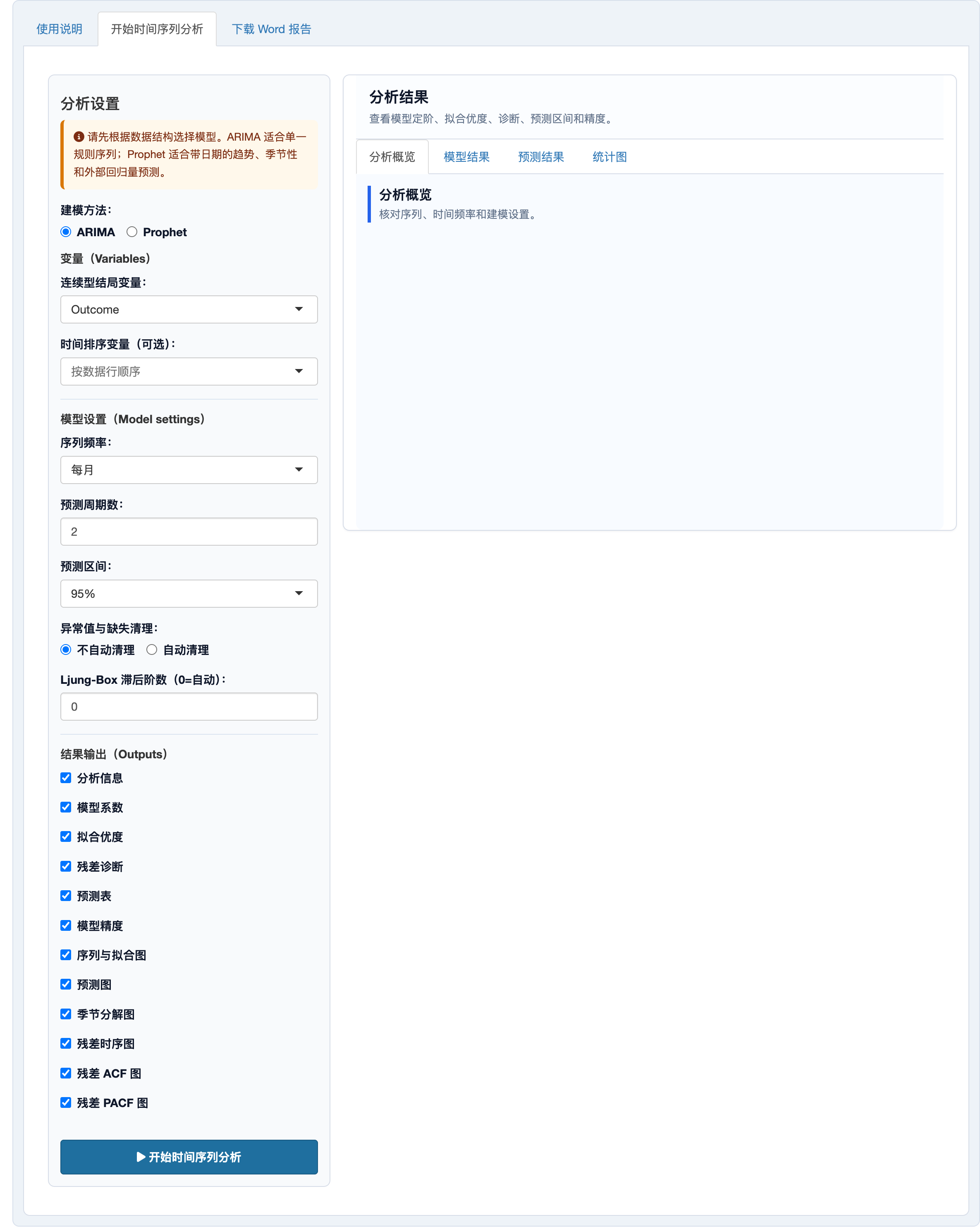 时间序列分析：完整设置面板